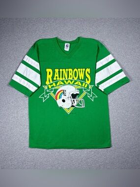 Vintage 80s Hawaii Rainbow Warriors T-Shirt Mens Size M Logo 7 Green Jersey USA